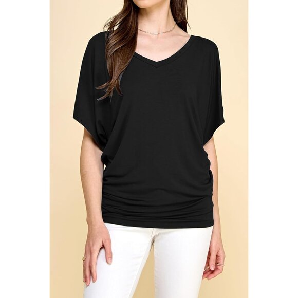 Women's Rayon Spandex Dolman Top Loose Fit V-Neck Boat Neck Casual Wear - Picture 4 of 5